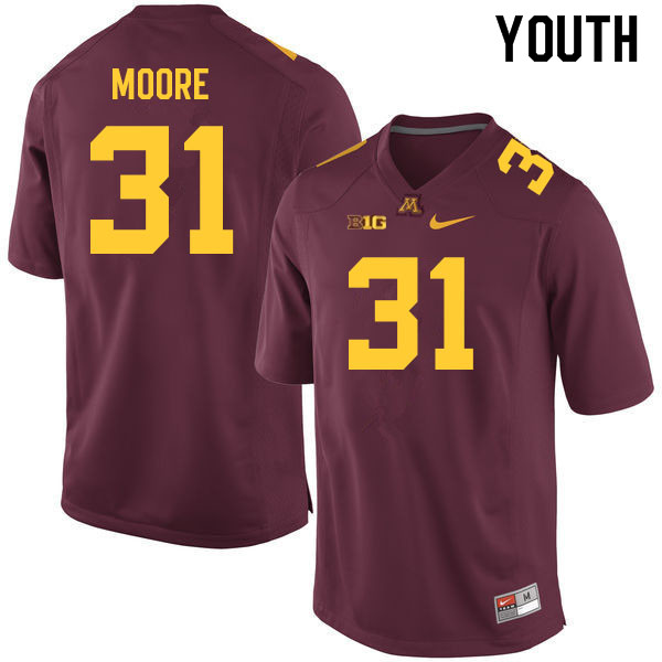 Youth #31 Kendall Moore Minnesota Golden Gophers College Football Jerseys Sale-Maroon